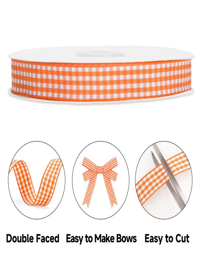 KINGLAKE Orange Gingham Ribbon - 5/8'' x 50 Yards Orange and White Ribbon for Gift Wrapping, Polyester Plaid Buffalo Checkered Ribbons for Crafts, Picnic and Party Decoration - Image 3